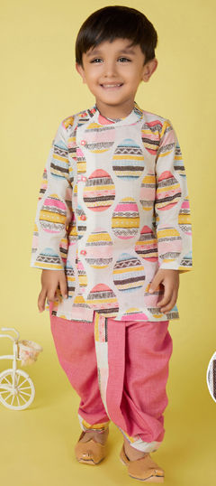 Pink and Majenta color Boys Dhoti Kurta in Cotton fabric with Printed work