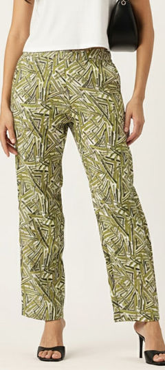 Green color Palazzo in Cotton fabric with Printed work