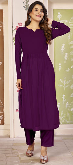 Purple and Violet color Kurti in Georgette fabric with Thread work