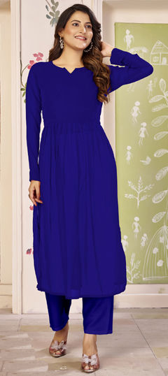 Blue color Kurti in Georgette fabric with Thread work