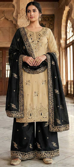Black and Grey, White and Off White color Salwar Kameez in Silk fabric with Embroidered, Sequence, Thread, Zari work