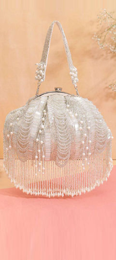 White and Off White color Clutches in Art Silk fabric with Moti work