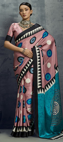 Pink and Majenta color Saree in Satin Silk fabric with Printed work