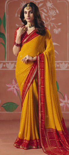 White and Off White color Saree in Silk fabric with Bandhej, Printed work