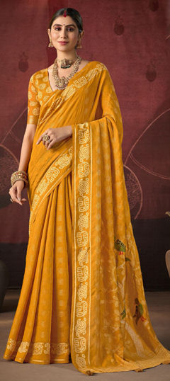 Black and Grey color Saree in Silk fabric with Bandhej, Printed, Weaving work