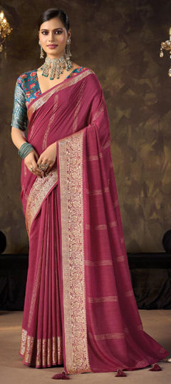 Pink and Majenta color Saree in Silk fabric with Weaving work