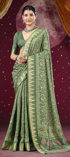 Green color Saree in Silk fabric with Weaving work