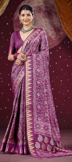 Pink and Majenta color Saree in Silk fabric with Weaving work