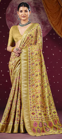 Yellow color Saree in Silk fabric with Weaving work