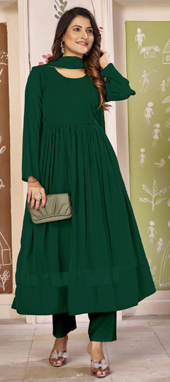 Green color Gown in Georgette fabric with Thread work