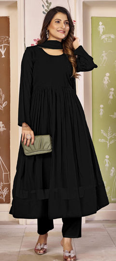 Black and Grey color Gown in Georgette fabric with Thread work