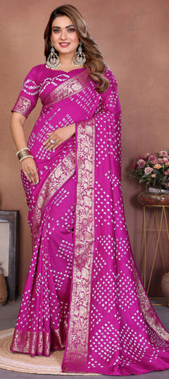 Purple and Violet color Saree in Dolla Silk fabric with Bandhej, Printed, Weaving work
