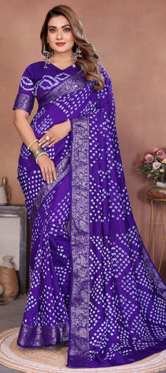 Purple and Violet color Saree in Dolla Silk fabric with Bandhej, Printed, Weaving work
