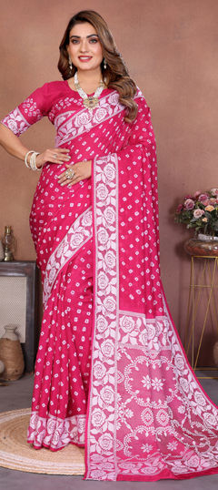 Pink and Majenta color Saree in Viscose fabric with Bandhej, Printed, Weaving work