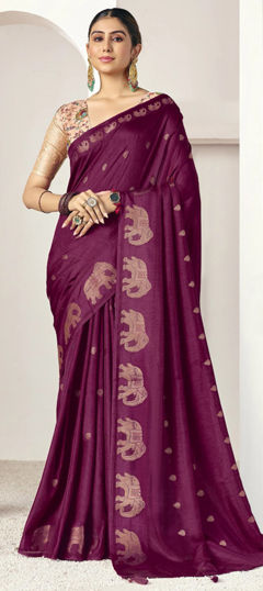 Pink and Majenta color Saree in Silk fabric with Weaving work