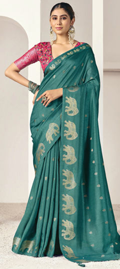 Blue color Saree in Silk fabric with Weaving work