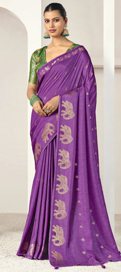 Purple and Violet color Saree in Silk fabric with Weaving work