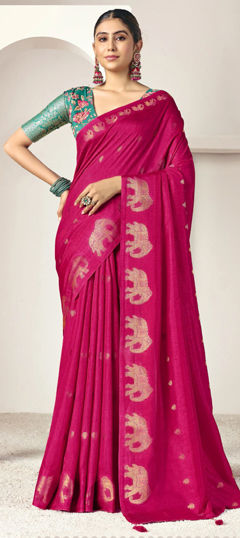Pink and Majenta color Saree in Silk fabric with Weaving work