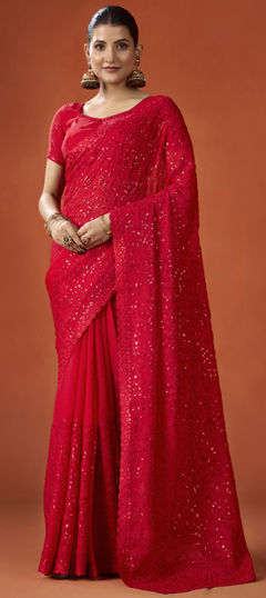 White and Off White color Saree in Shimmer fabric with Embroidered, Sequence, Thread work