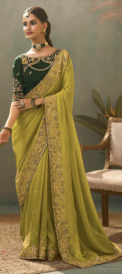 Green color Saree in Silk fabric with Embroidered, Sequence work