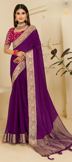 Purple and Violet color Saree in Silk fabric with Weaving work