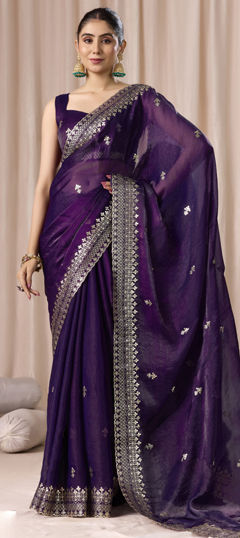Pink and Majenta color Saree in Chiffon fabric with Embroidered, Thread, Zari work