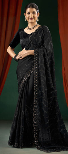 Blue color Saree in Shimmer fabric with Cut Dana, Embroidered, Thread work