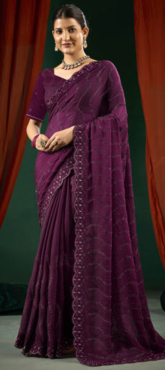 Pink and Majenta color Saree in Shimmer fabric with Cut Dana, Embroidered work