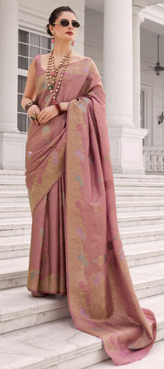 Pink and Majenta color Saree in Silk fabric with Weaving work