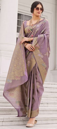Purple and Violet color Saree in Silk fabric with Weaving work