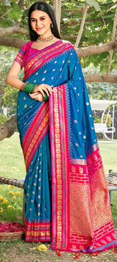 Blue color Saree in Art Silk fabric with Weaving work