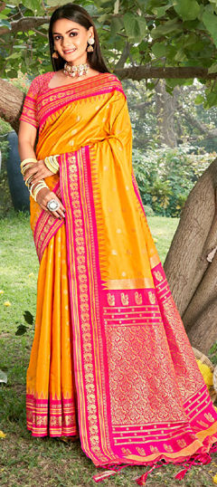 Yellow color Saree in Art Silk fabric with Weaving work