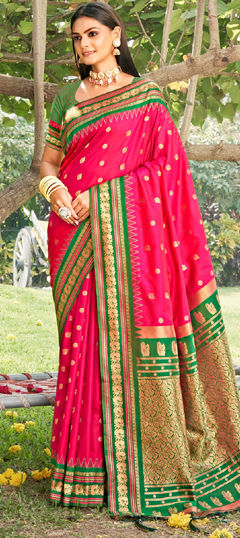 Pink and Majenta color Saree in Art Silk fabric with Weaving work