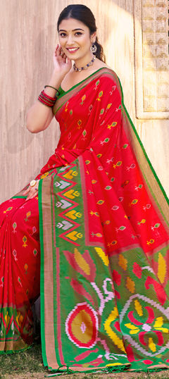 Red and Maroon color Saree in Art Silk fabric with Printed work