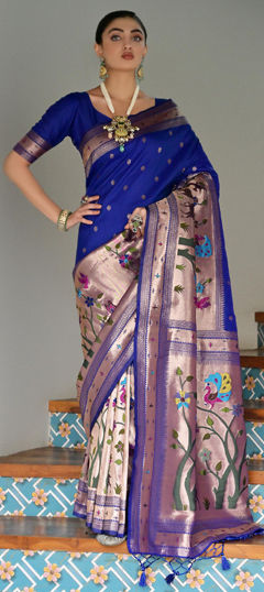 Blue color Saree in Banarasi Silk fabric with Weaving, Zari work