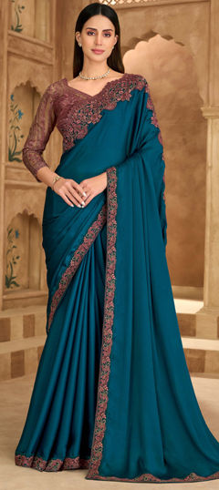 Blue color Saree in Chiffon fabric with Embroidered, Sequence work