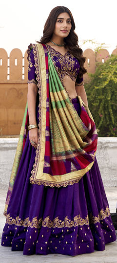 Purple and Violet color Lehenga in Silk fabric with Embroidered, Sequence, Thread work