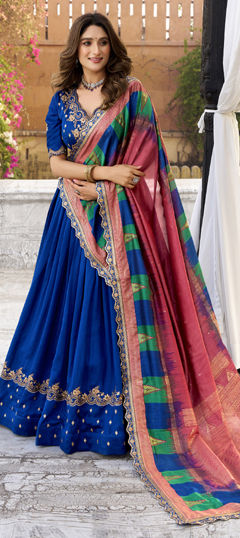 Blue color Lehenga in Silk fabric with Embroidered, Sequence, Thread work