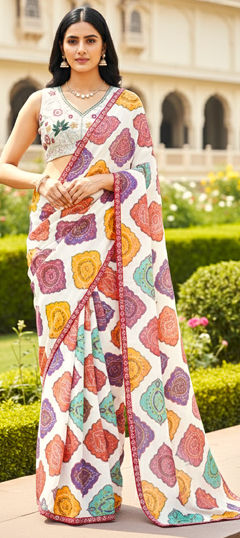 Multicolor color Saree in Georgette fabric with Bandhej, Border work