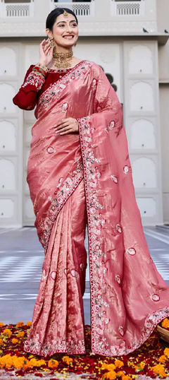 Pink and Majenta color Saree in Silk fabric with Embroidered, Resham, Sequence, Thread work