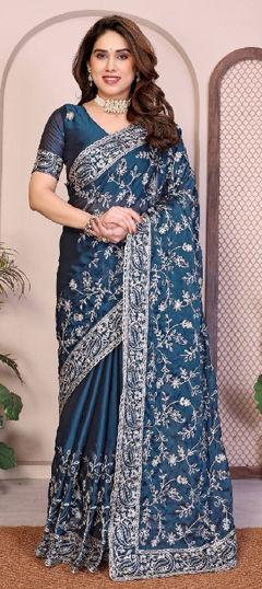 Blue color Saree in Art Silk fabric with Embroidered, Thread work