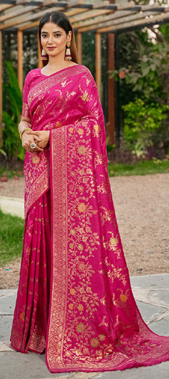 Pink and Majenta color Saree in Dolla Silk fabric with Weaving, Zari work
