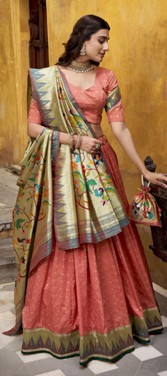 Pink and Majenta color Lehenga in Jacquard fabric with Weaving, Zari work