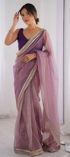 Pink and Majenta color Saree in Net fabric with Lace work