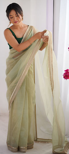 Green color Saree in Net fabric with Lace work