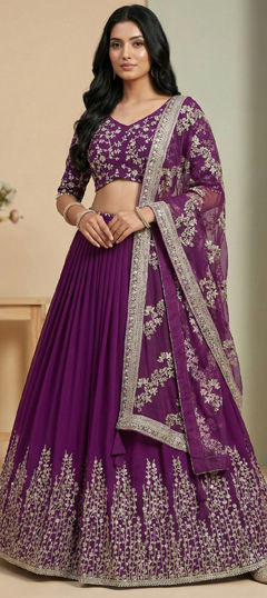 Pink and Majenta color Ready to Wear Lehenga in Faux Georgette fabric with Embroidered, Sequence, Thread work
