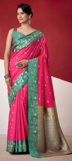 Pink and Majenta color Saree in Satin Silk fabric with Weaving work