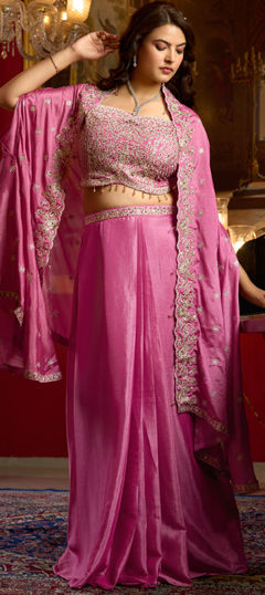 Pink and Majenta color Long Lehenga Choli in Chinon Silk fabric with Embroidered, Mirror, Thread work