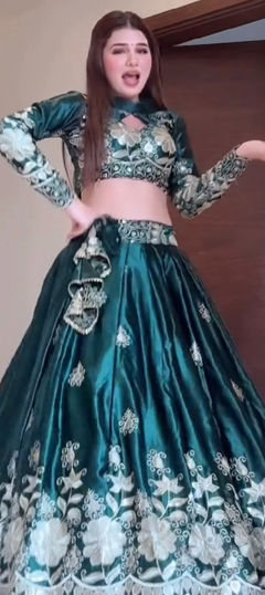 Blue color Lehenga in Chinon Silk fabric with Thread work