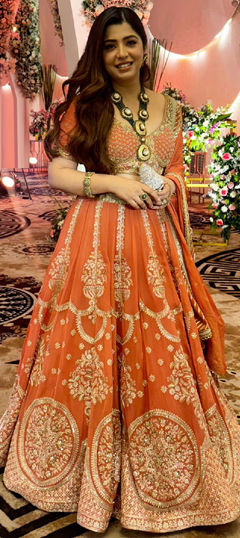 Orange color Lehenga in Faux Georgette fabric with Embroidered, Sequence work